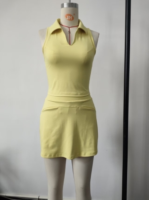 SXX2602方领背心短裙套装